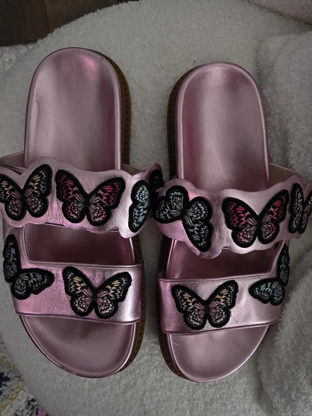 Sophia Webster Riva Slide Sandals Metallic Pink Butterfly